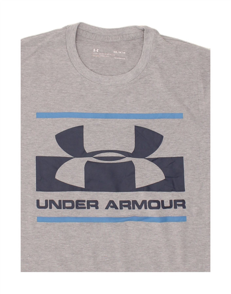 UNDER ARMOUR Mens Heat Gear Graphic T-Shirt Top Medium Grey Cotton | Vintage Under Armour | Thrift | Second-Hand Under Armour | Used Clothing | Messina Hembry 