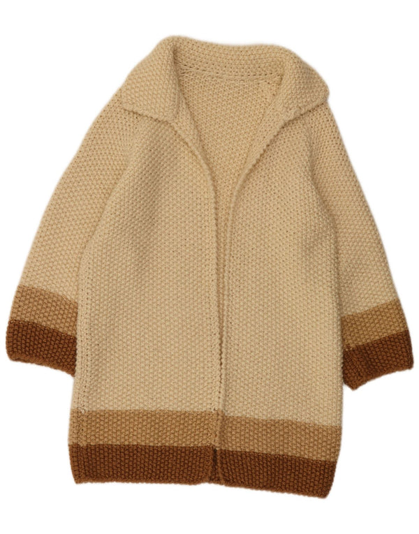 Vintage Womens Longline Cardigan Sweater UK 14 Medium Beige Colourblock