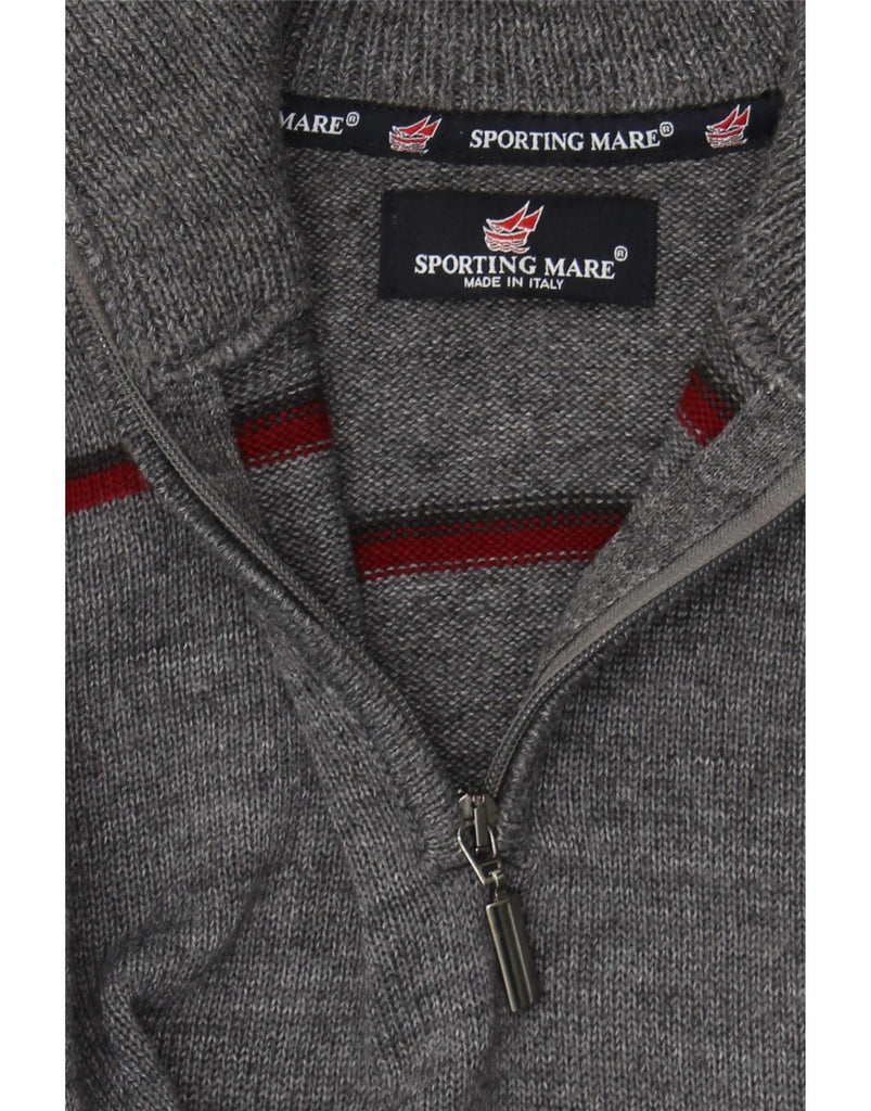 VINTAGE Mens Zip Neck Jumper Sweater Medium Grey Striped Wool Vintage Vintage and Second-Hand Vintage from Messina Hembry 