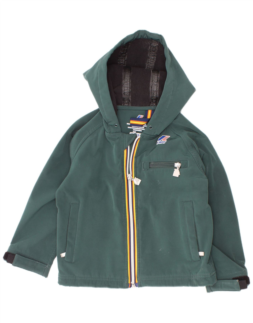 K-Way Boys Hooded Windbreaker Jacket 4-5 Years Green Polyester