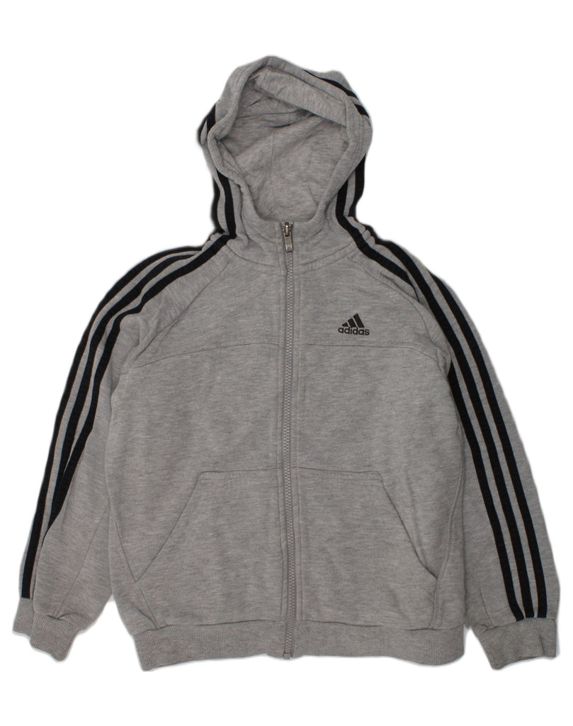 ADIDAS Boys Zip Hoodie Sweater 9-10 Years Grey Cotton | Vintage Adidas | Thrift | Second-Hand Adidas | Used Clothing | Messina Hembry 