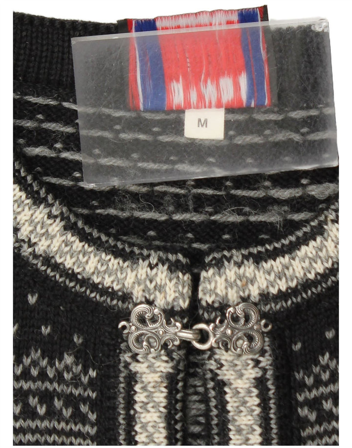 Norwool Mens Cardigan Sweater Medium Black Fair Isle New Wool