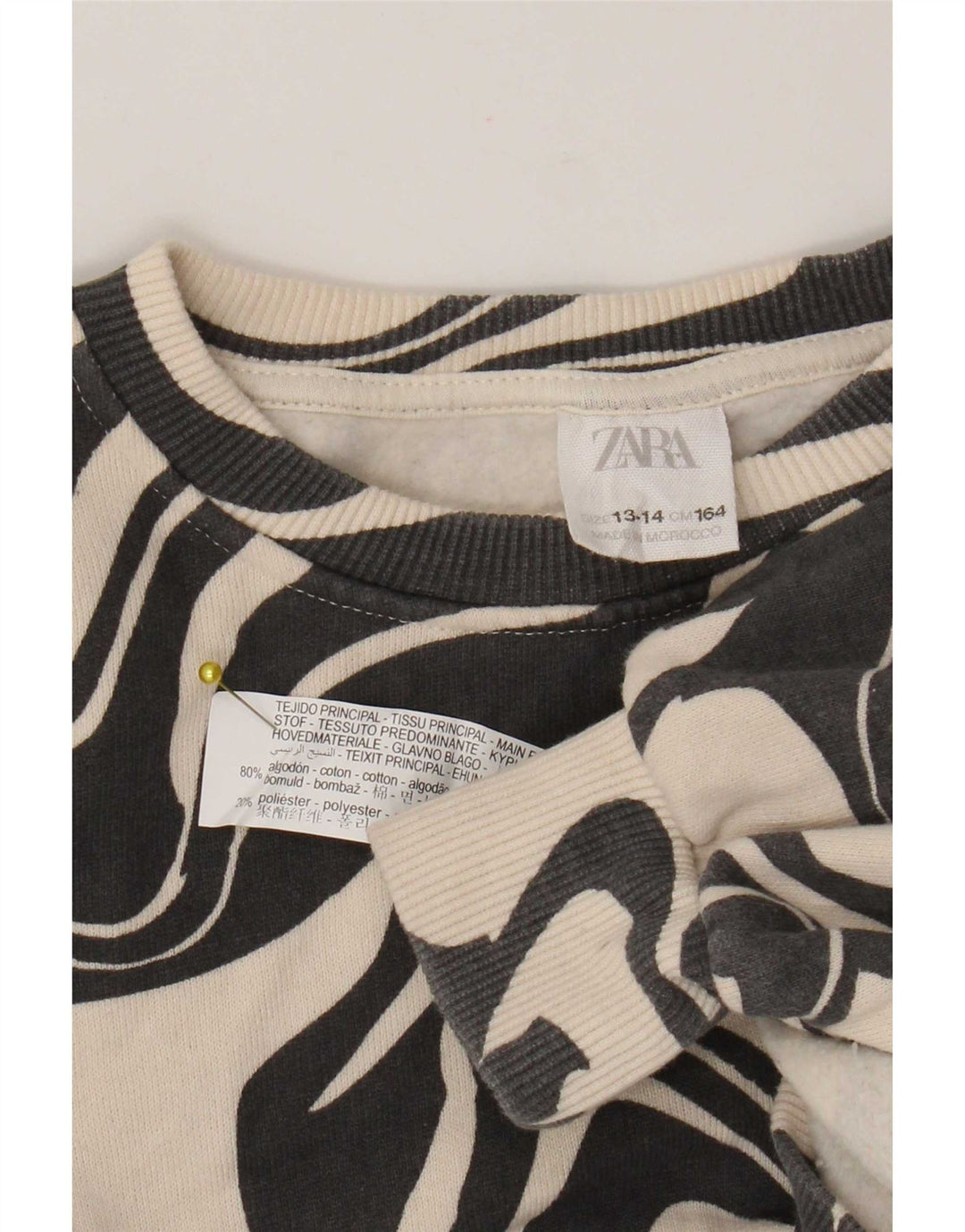 Zara Girls Abstract Pattern Sweatshirt Jumper 13-14 Years Black Cotton