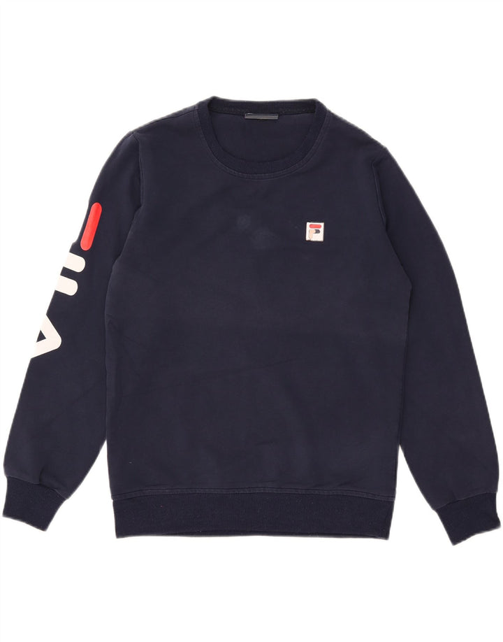 Fila Womens Graphic Sweatshirt Jumper UK 16 Large Navy Blue Polyester