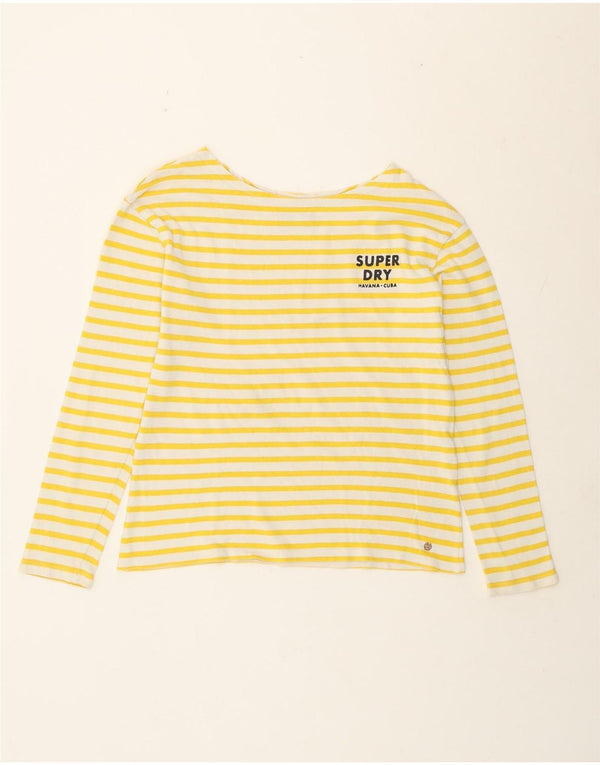 Superdry Womens Top Long Sleeve UK 14 Large Yellow Striped Cotton