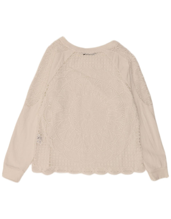 Desigual Womens Lace Top Long Sleeve UK 16 Large White Floral Cotton