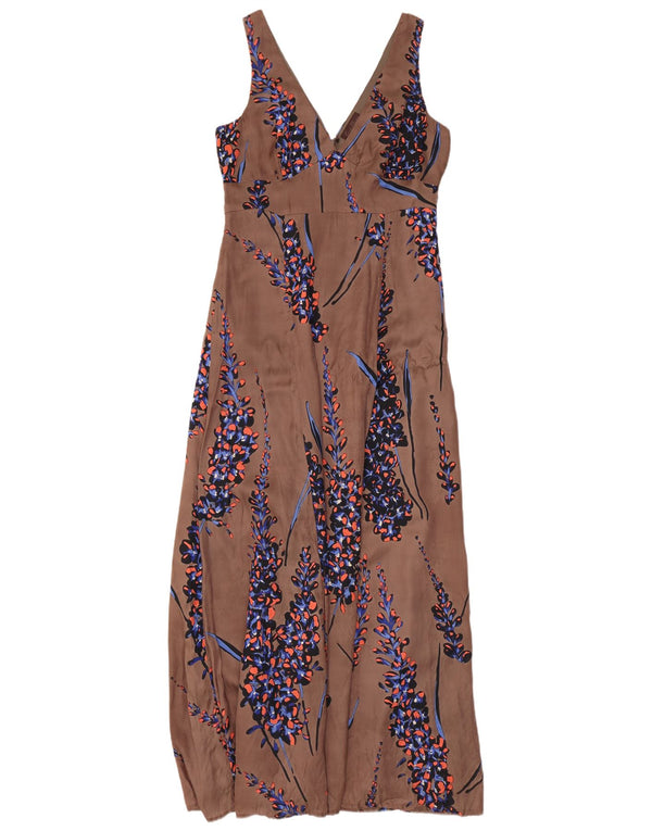 GREAT PLAINS Womens Sleeveless Maxi Dress UK 12 Medium Brown Floral Rayon