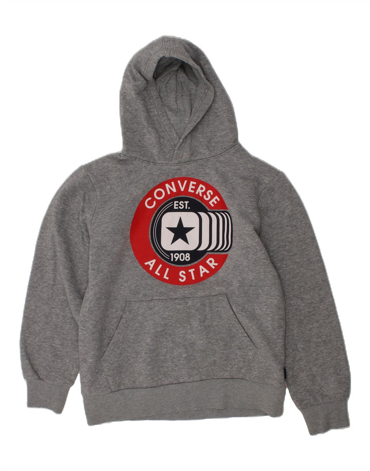 CONVERSE Boys Graphic Hoodie Jumper 10-11 Years Medium Grey Cotton Vintage Converse and Second-Hand Converse from Messina Hembry 