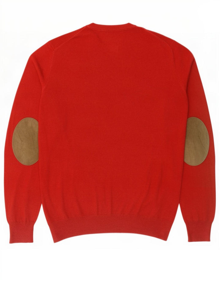 Massimo Dutti Mens V-Neck Jumper Sweater Medium Red Cotton