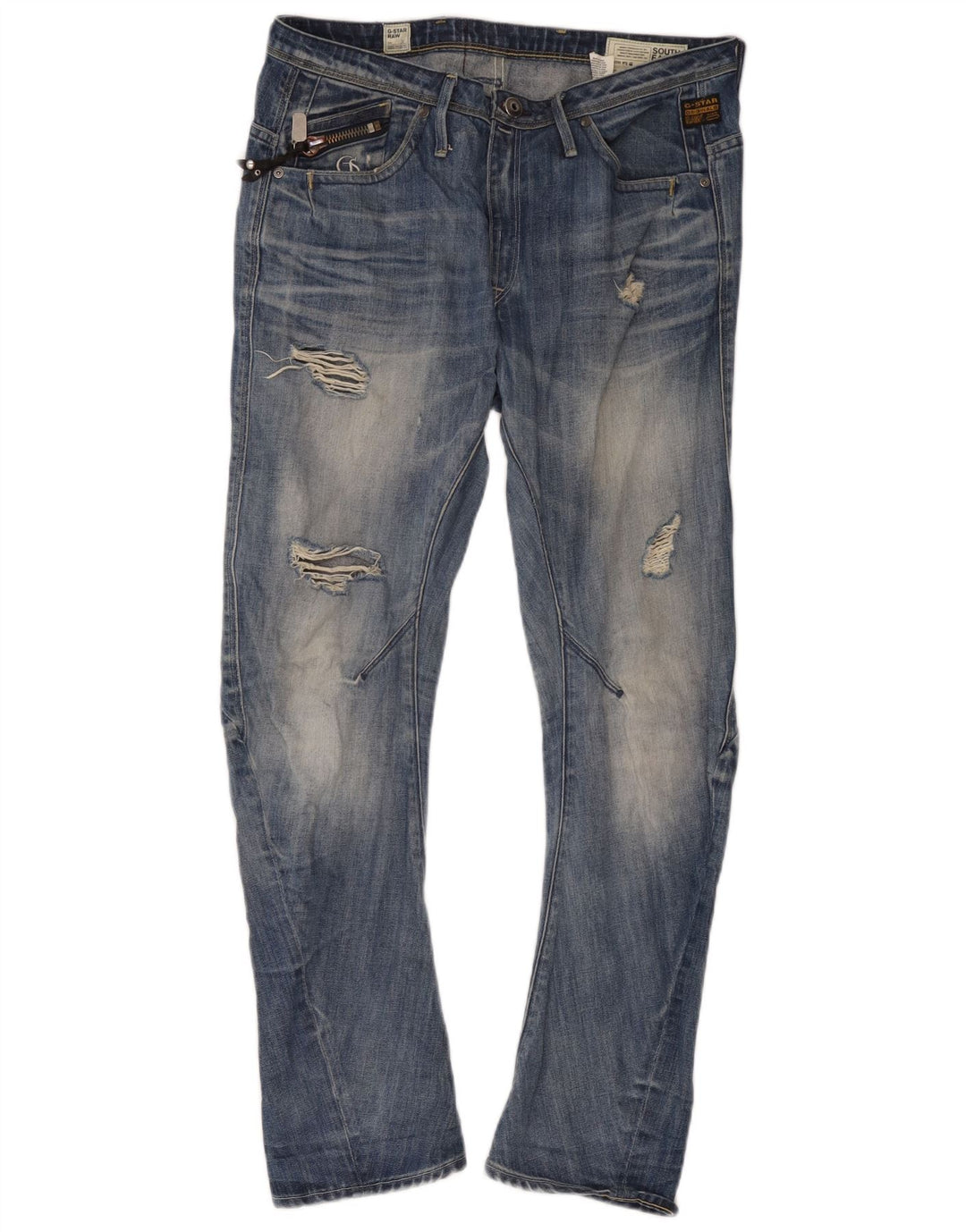 G-Star Mens Distressed Slim Jeans W29 L32 Blue Cotton
