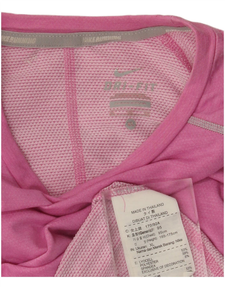 NIKE Womens Dri Fit Top Long Sleeve UK 18 XL Pink Lyocell