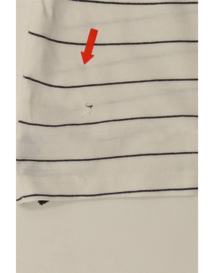 CHAMPION Mens Polo Shirt Large White Striped Vintage Champion and Second-Hand Champion from Messina Hembry 