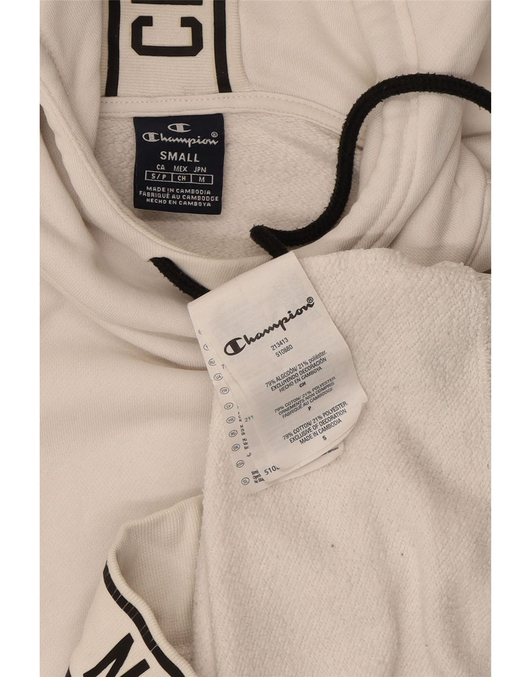 CHAMPION Mens Graphic Hoodie Jumper Small White Cotton
