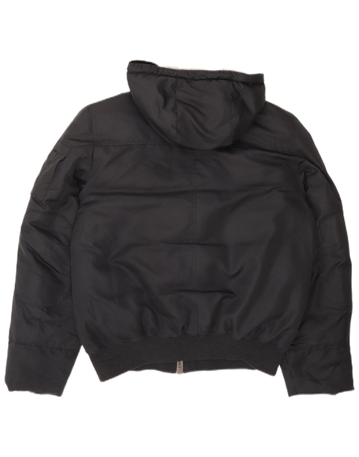 Benetton Mens Hooded Padded Jacket IT 54 2XL Black Polyester