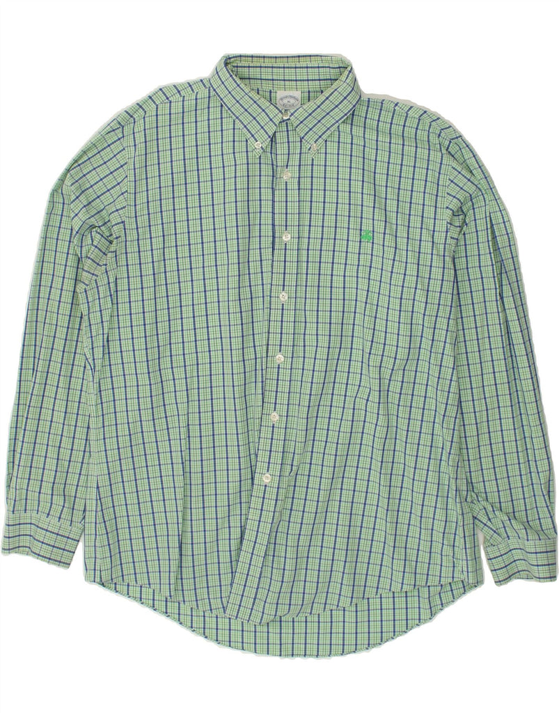 BROOKS BROTHERS Mens NON - IRON Slim Fit Shirt XL Green Check Cotton | Vintage Brooks Brothers | Thrift | Second-Hand Brooks Brothers | Used Clothing | Messina Hembry 