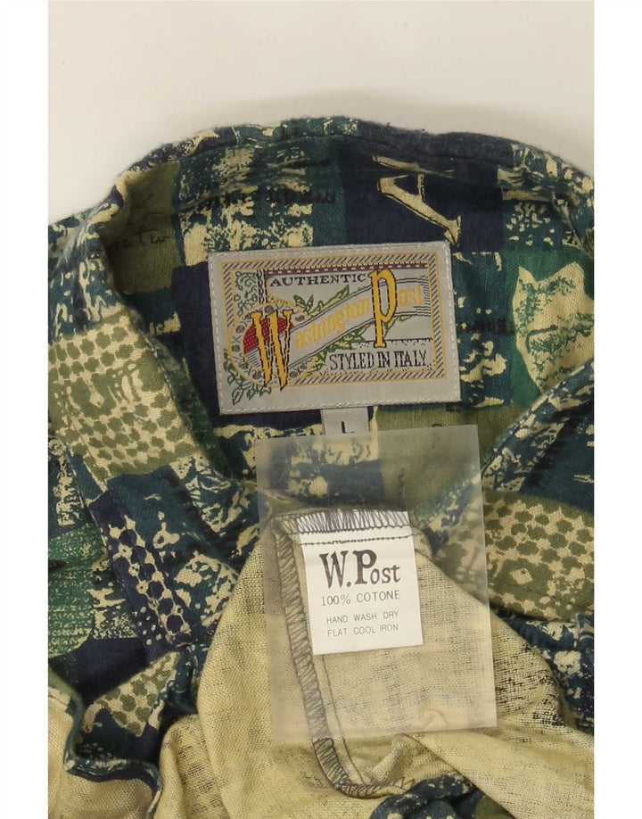 Vintage Mens Shirt Large Green Patchwork Cotton