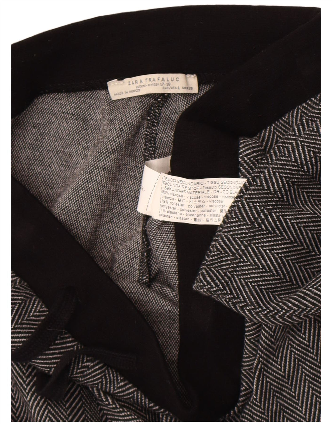 Zara Womens Trafaluc Cropped Trousers Large W30 L23 Grey Herringbone