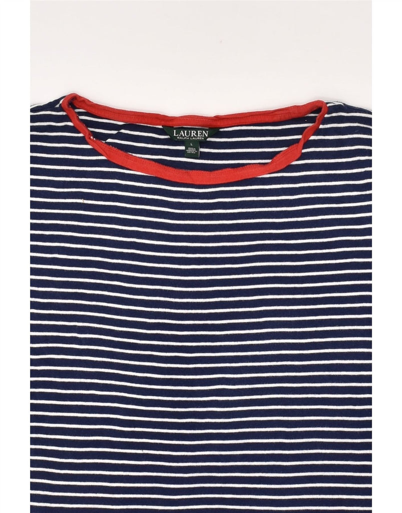 RALPH LAUREN Womens T-Shirt Top UK 14 Large Navy Blue Striped Cotton | Vintage Ralph Lauren | Thrift | Second-Hand Ralph Lauren | Used Clothing | Messina Hembry 