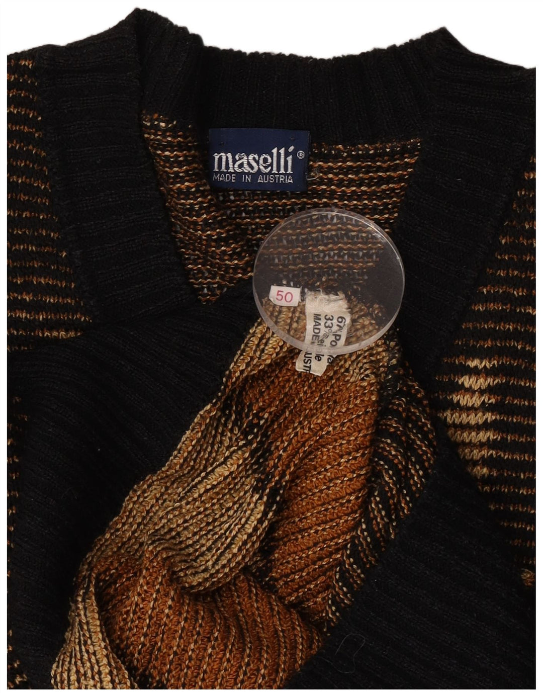 Maselli Mens V-Neck Jumper Sweater EU 50 Medium Brown Argyle/Diamond