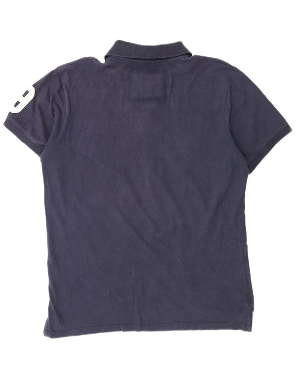 Jack & Jones Mens Graphic Polo Shirt XL Navy Blue Cotton