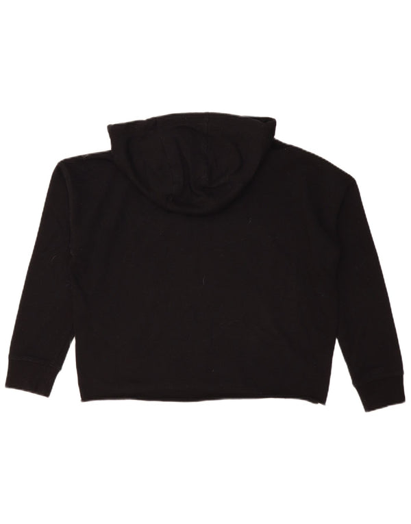 Dkny Womens Crop Graphic Oversized Hoodie Jumper UK 14 Large Black Cotton