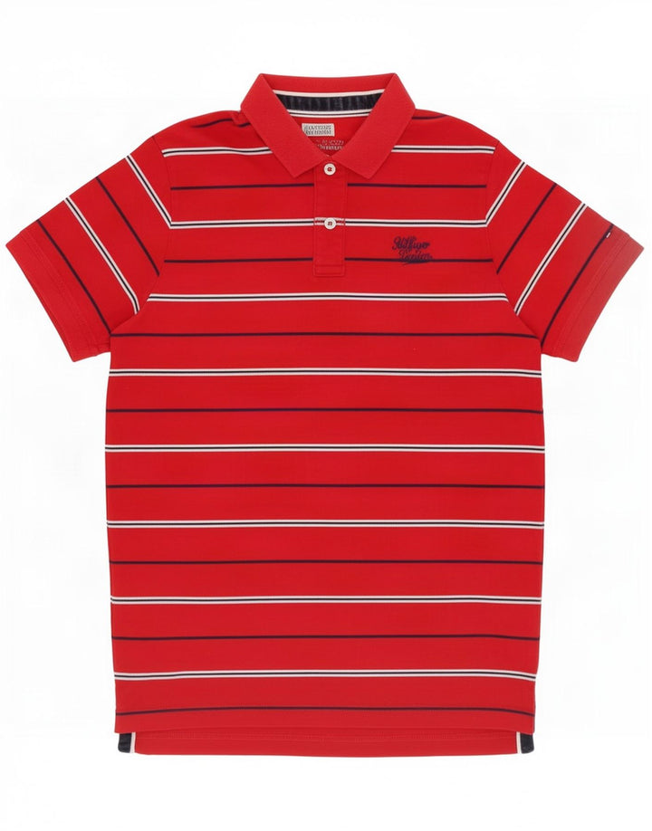 Tommy Hilfiger Mens Polo Shirt Medium Red Striped