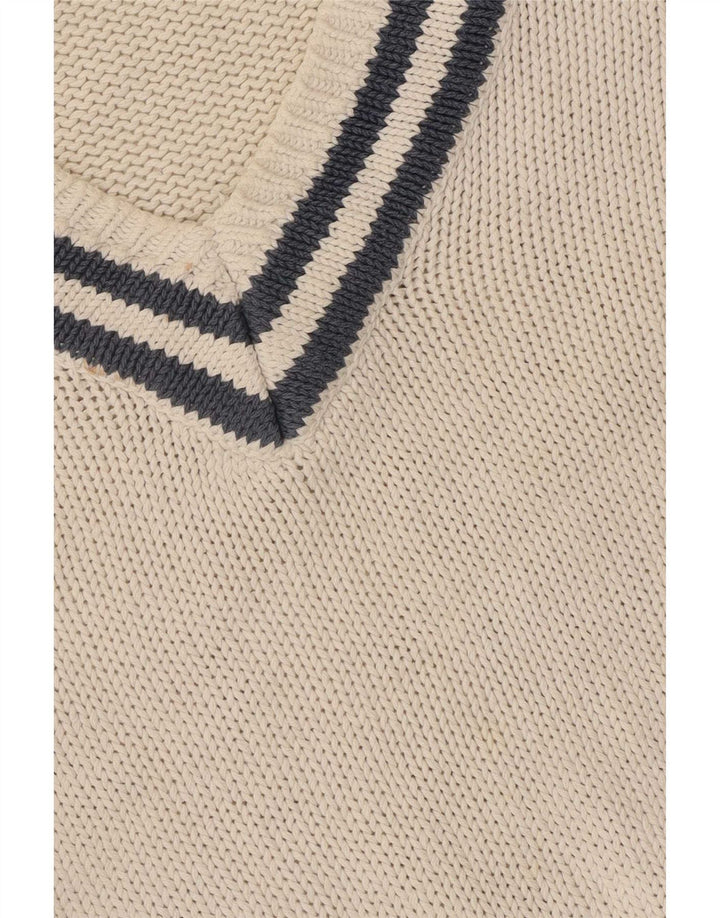 Gap Mens V-Neck Jumper Sweater Small White Striped Cotton