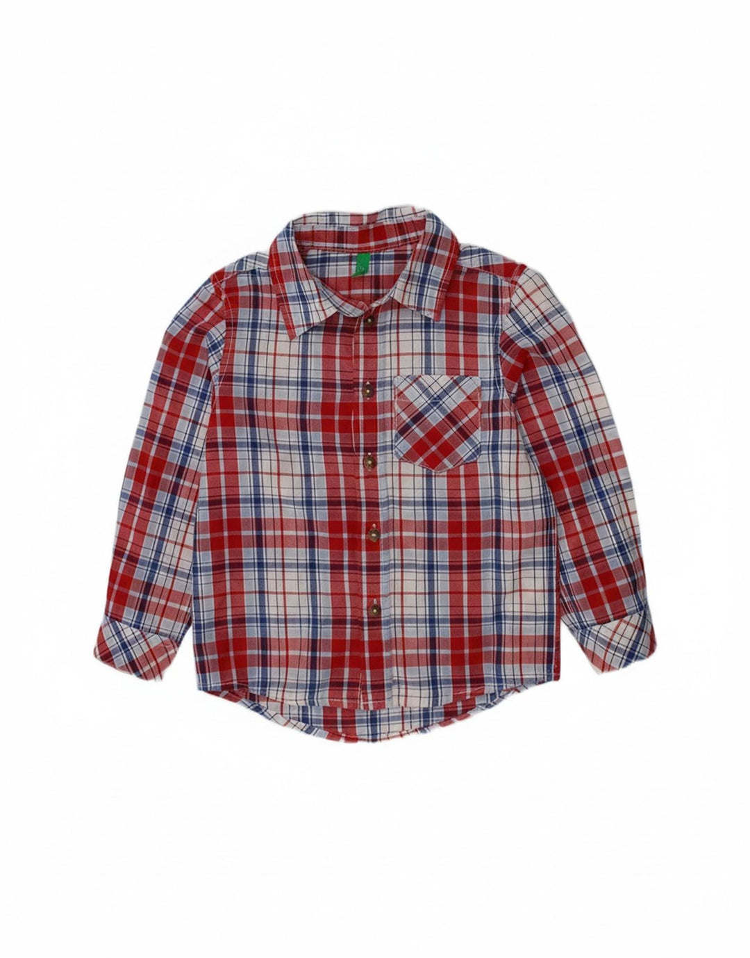 BENETTON Boys Shirt 3-4 Years 2XS Red Check Cotton