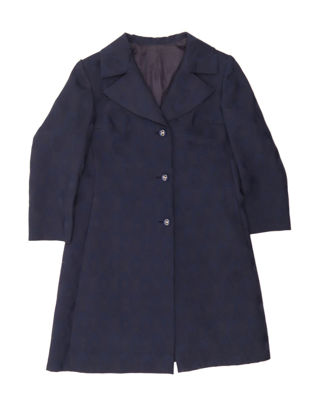 VINTAGE Womens Abstract Pattern Overcoat UK 14 Large Navy Blue Vintage Vintage and Second-Hand Vintage from Messina Hembry 