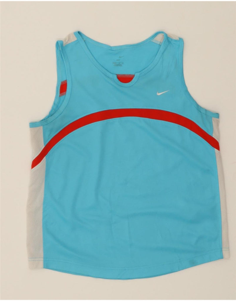 NIKE Womens Dri Fit Vest Top UK 14 Medium Blue Colourblock Polyester Vintage Nike and Second-Hand Nike from Messina Hembry 