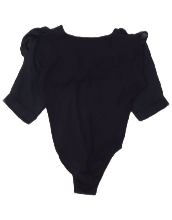 Vintage Womens Bodysuit UK 8 Small Navy Blue Floral