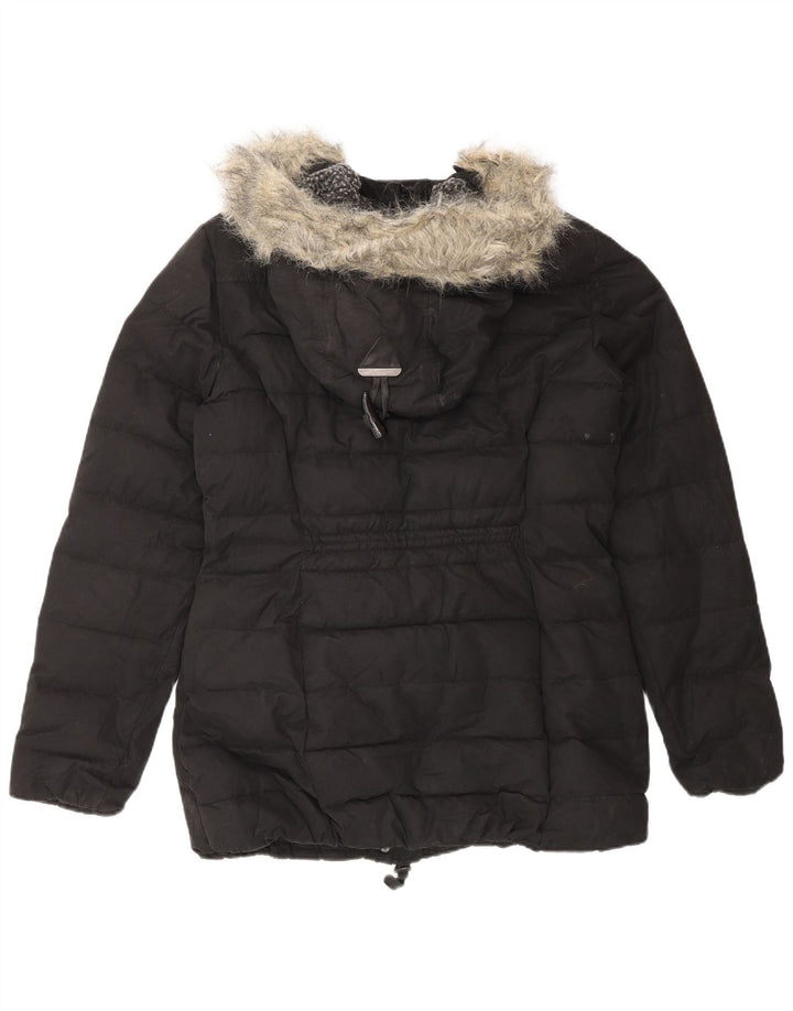 Superdry Womens Padded Hooded Duffle Jacket UK 12 Medium Black Polyester