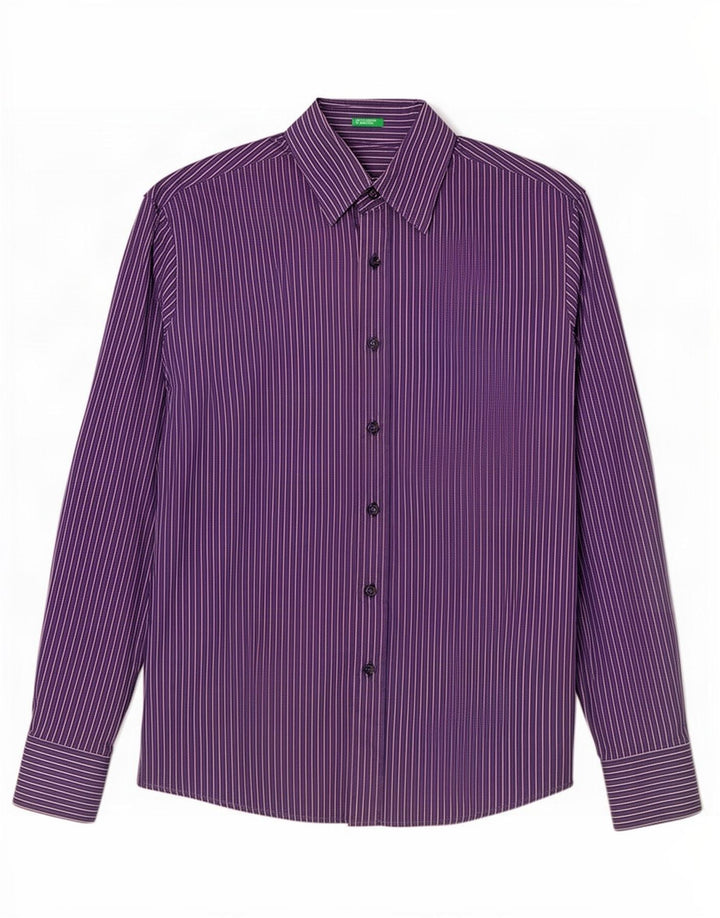 Benetton Mens Shirt Medium Navy Blue Pinstripe