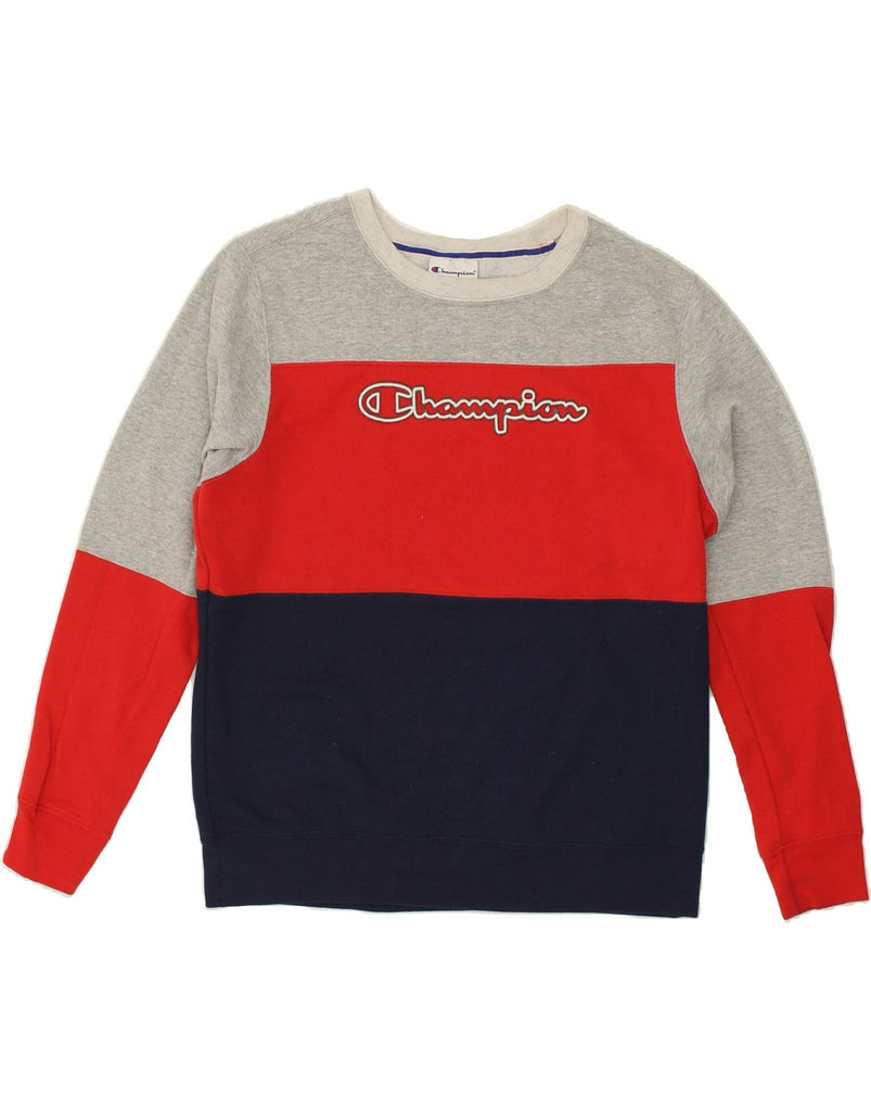 CHAMPION Womens Graphic Sweatshirt Jumper UK 16 Large Red Colourblock | Vintage Champion | Thrift | Second-Hand Champion | Used Clothing | Messina Hembry 