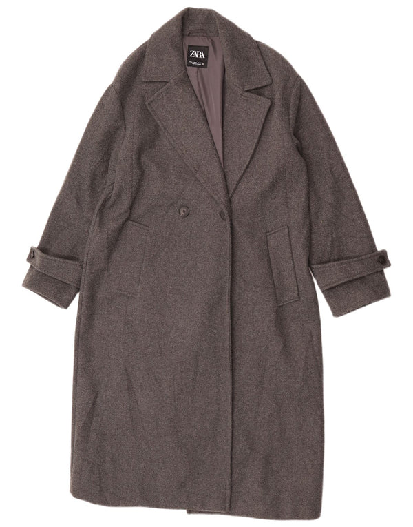 Zara Womens Double Breasted Coat UK 14 Medium Grey Polyester