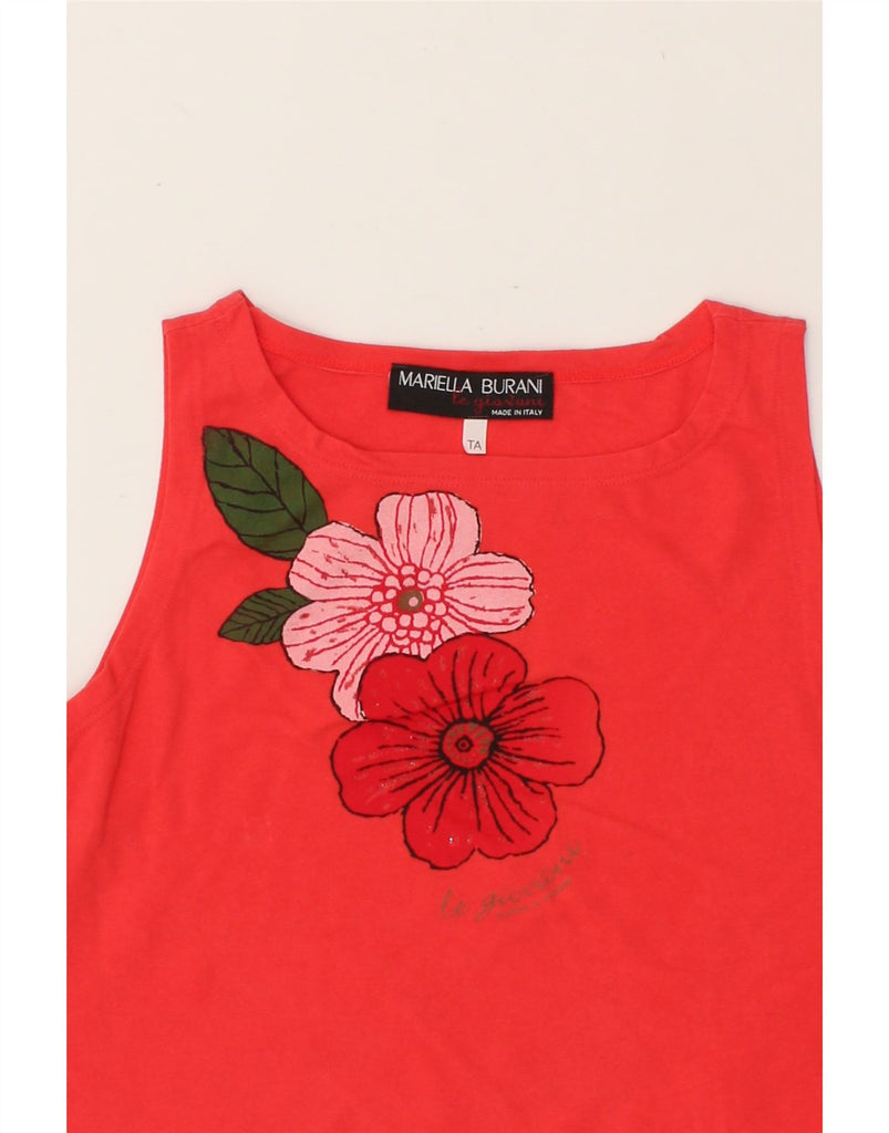 MARIELLA BURANI Girls Graphic Vest Top 10-11 Years Red Floral Cotton | Vintage Mariella Burani | Thrift | Second-Hand Mariella Burani | Used Clothing | Messina Hembry 