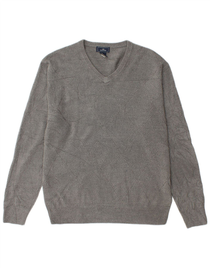 Dockers Mens V-Neck Jumper Sweater Medium Grey Acrylic