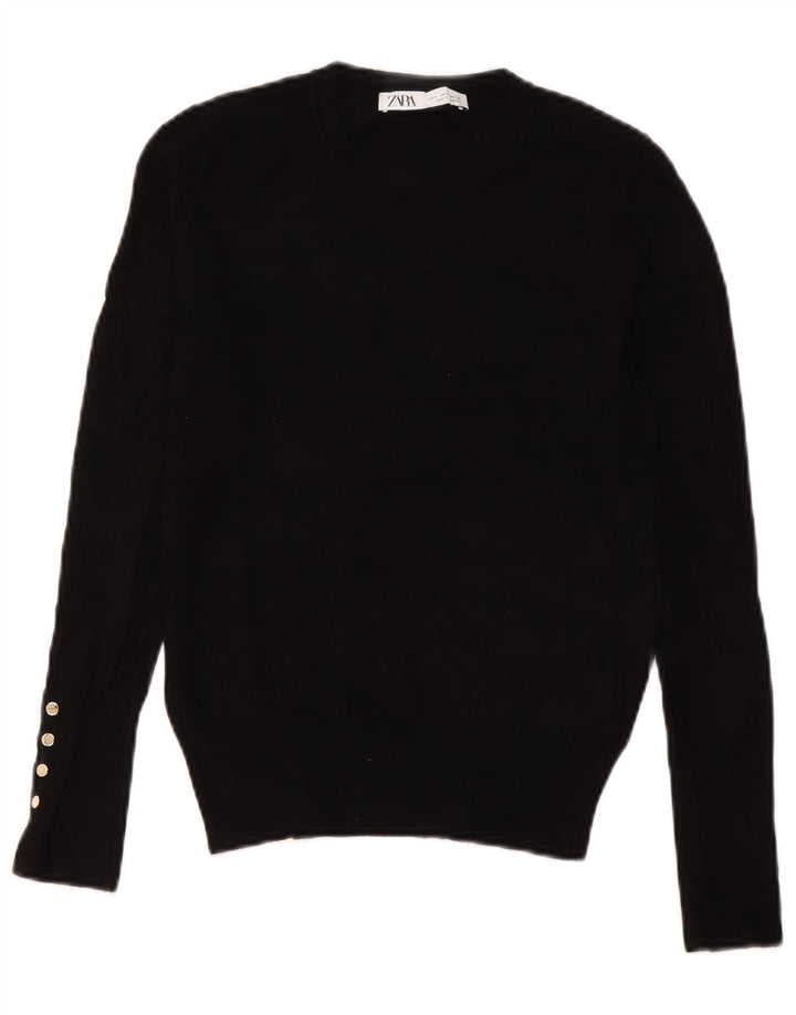 Zara Womens Crew Neck Jumper Sweater UK 10 Small Black Viscose