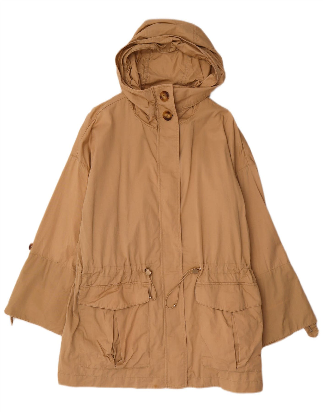 MASSIMO DUTTI Womens Hooded Parka Jacket UK 14 Medium Beige Cotton