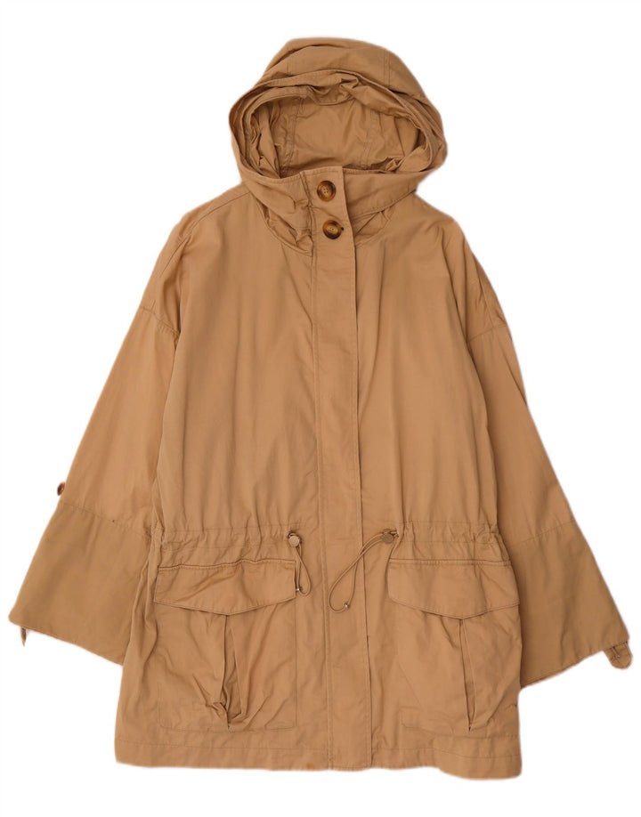 MASSIMO DUTTI Womens Hooded Parka Jacket UK 14 Medium Beige Cotton
