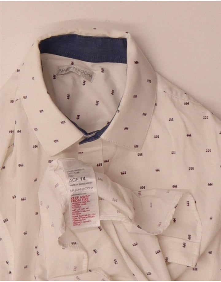 JOHN ROCHA Boys Shirt 13-14 Years White Spotted Cotton
