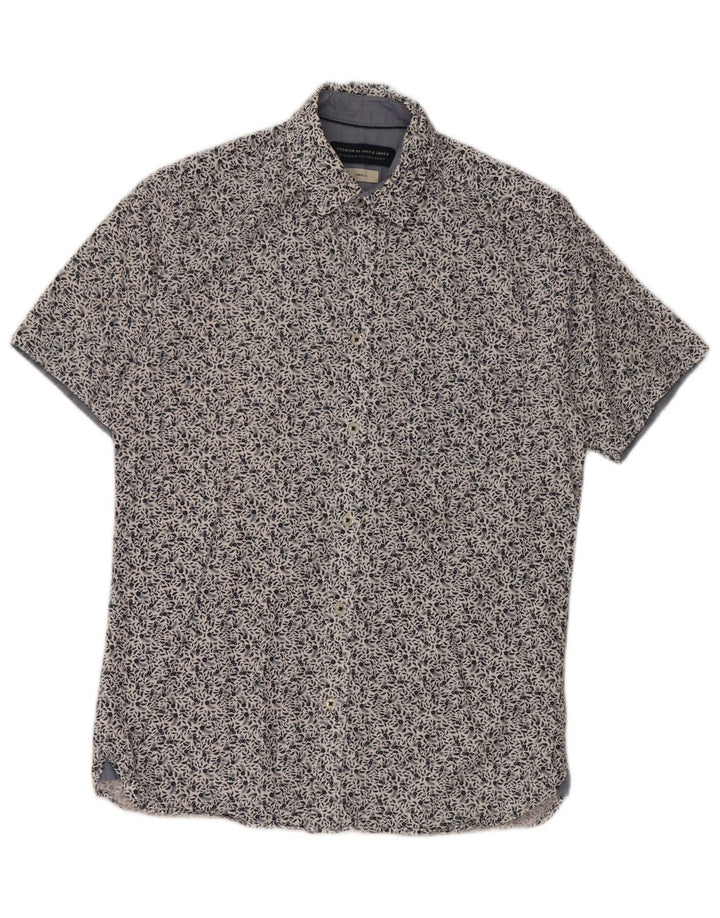 Jack & Jones Mens Short Sleeve Shirt Small Blue Floral Cotton