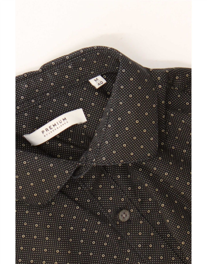 Jack & Jones Mens Shirt Size 40 Medium Black Polka Dot