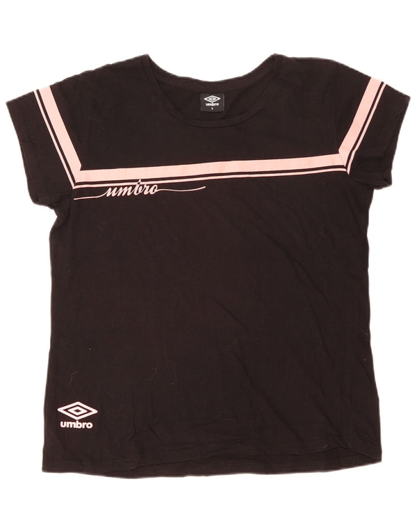 Umbro Womens Graphic T-Shirt Top UK 16 Large Black Colourblock Cotton