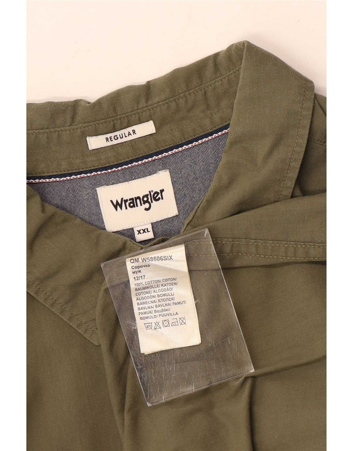 Wrangler Mens Short Sleeve Regular Fit Shirt 2XL Khaki Cotton