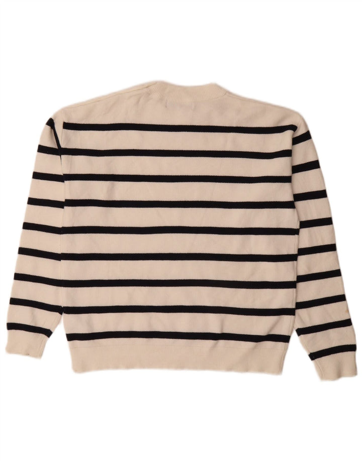 Marks & Spencer Womens Crew Neck Jumper Sweater UK 10 Small White Striped