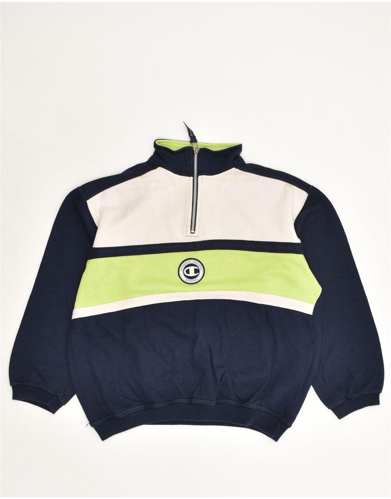 CHAMPION Boys Zip Neck Sweatshirt Jumper 11-12 Years Navy Blue Colourblock | Vintage Champion | Thrift | Second-Hand Champion | Used Clothing | Messina Hembry 