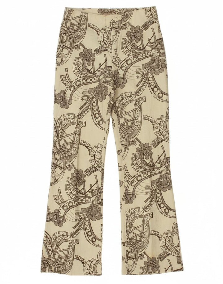Vintage Womens Abstract Pattern Bootcut Casual Trousers  W26 L28 Beige