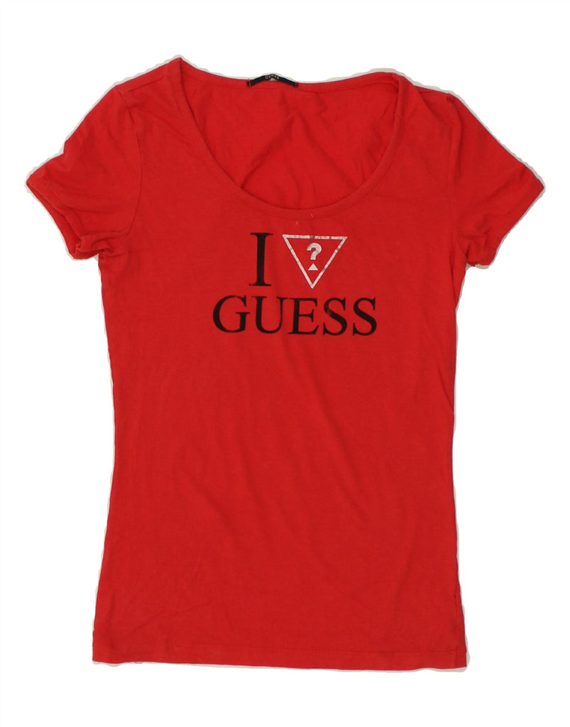 GUESS Womens Graphic T-Shirt Top UK 4 XS Red Vintage Guess and Second-Hand Guess from Messina Hembry 