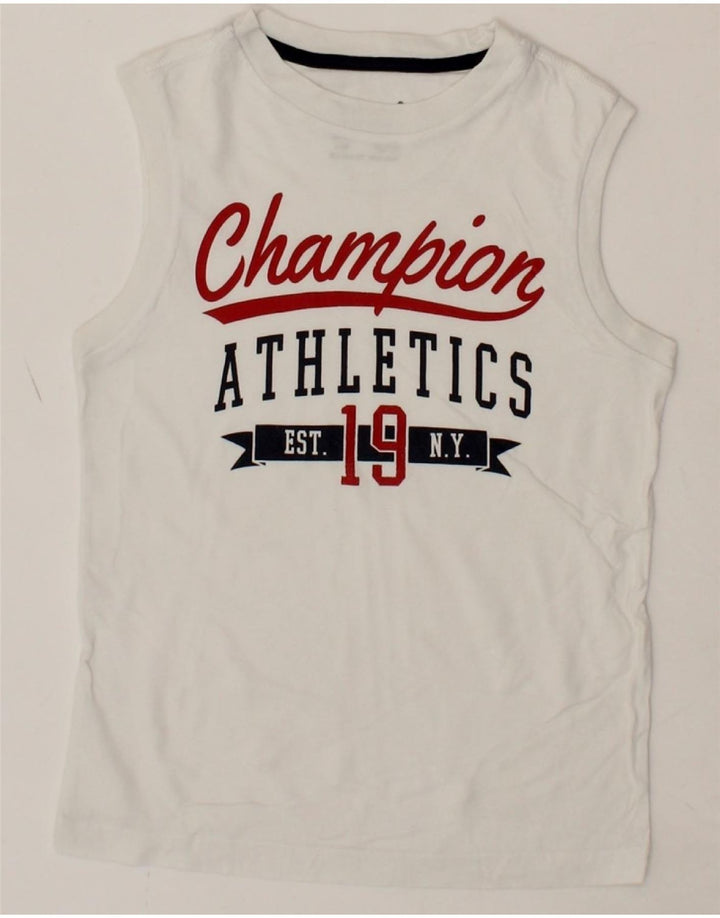 CHAMPION Boys Graphic Vest Top 7-8 Years Small White Cotton Vintage Champion and Second-Hand Champion from Messina Hembry 